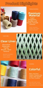 Macro shot of colorful raffia paper ropes showing tightly woven grid texture and fiber details