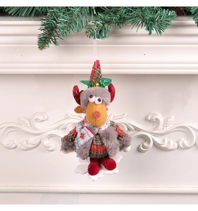 Detail of reindeer Christmas gnome plush with snowflake base and festive bell hanger