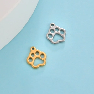 Polished gold and silver hollow paw print pendant charms for DIY jewelry making
