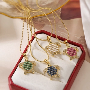 Exquisite 18K gold-plated turtle necklaces with colorful zircons in a luxury gift box