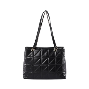 Classic black quilted tote bag with diamond pattern and gold chain shoulder strap