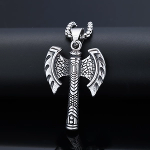 Viking Double Sided Axe Pendant Necklace Stainless Steel Retro Gothic Punk Rock Nordic Mythology Jewelry For Men Boys