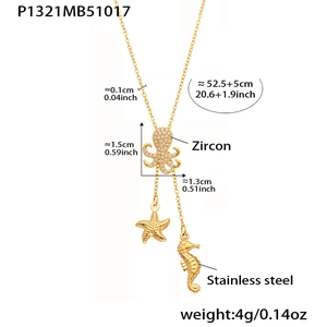 Vue détaillée du pendentif poulpe avec zircons et dimensions du pendentif étoile de mer