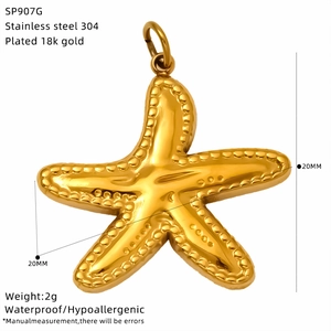 Detail of 18K gold plated stainless steel starfish pendant with size and specs info