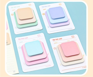 Detailed view of pastel sticky note sets with TO DO LIST cards in four color schemes