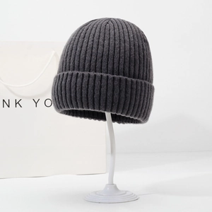 Bonnet En Tricot D'hiver Revers Couleur Unie Chaud Doux Maille Côtelée Calotte Pour Hommes Femmes Extérieur Décontracté Mode
