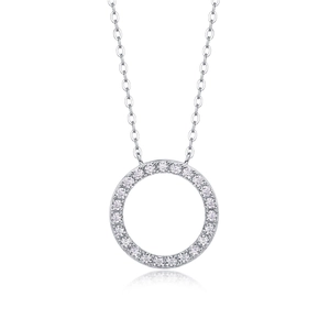 Elegant S925 sterling silver necklace with a circular pendant encrusted with pavé zircons
