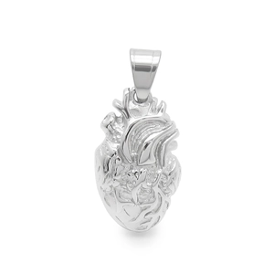 Creative anatomical heart pendant in silver titanium steel with 3D detailed texture