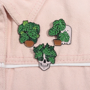 Enamel Pins Monstera Plant Skull Ghost Frog Alloy Badge Cartoon Jewelry Accessory For Backpack Jacket