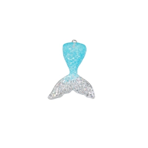 Blue gradient resin mermaid tail pendant with silver glitter for DIY jewelry making