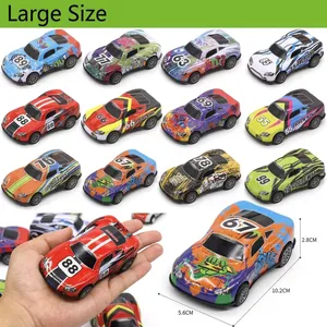 Collection of 12 assorted toy race cars in vibrant colors with size 10.2cm dimension guide