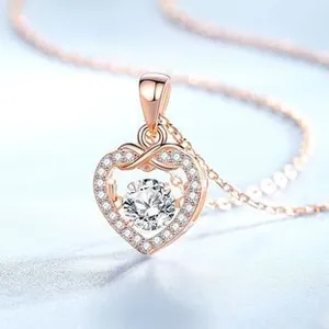 Macro view of S925 silver heart pendant necklace with brilliant cut moissanite