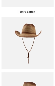 Detail view of dark coffee mixed-color western cowboy hat with adjustable chin strap