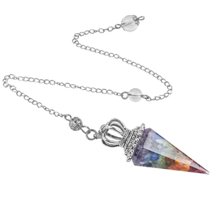 7 Chakra natural crystal resin pendulum pendant with healing stones and silver chain