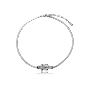Silver snake chain necklace with buckle pendant for women in minimalist hip-hop style