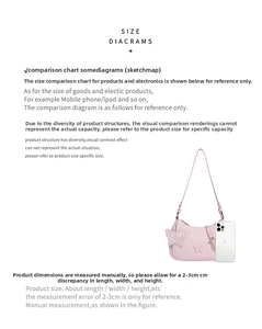 Size chart and dimension guide for the butterfly decorative shoulder bag with measurements