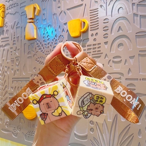 Mini Magic Cube Keychain Capybara Cute Cartoon ABS Plastic Metal Key Ring Bag Pendant Creative Gift