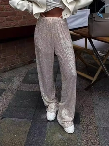Sequin Wide Leg Pants High Waist Sparkly Glitter Trousers Elegant Party Clubwear Fashion For Women