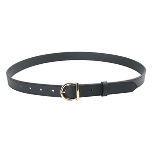 Classic black leather belt for women featuring a stylish gold D-ring metal buckle