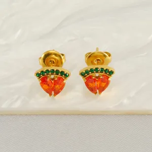 Boucles d'oreilles pastèque mignonnes de style été avec base dorée et pierres orange