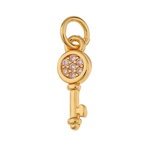 Exquisite golden key pendant necklace charm with shimmering gemstone inlay for DIY jewelry