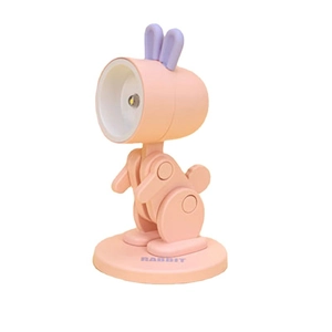 Pink rabbit LED desk lamp with adjustable joints and a minimalist cartoon aesthetic