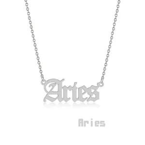Macro shot of silver Gothic Aries pendant on fine chain necklace detail