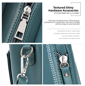 Detail of polished hardware and textured leather on this teal crossbody bag for women