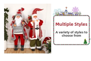 Standing Santa Claus figurines in classic red and grey knit outfits for festive decor