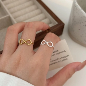 Minimalist 925 sterling silver infinity ring with beaded design in gold and silver finish
