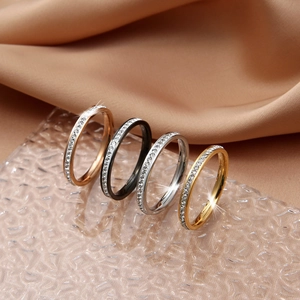 Eternity Band Ring Titanium Steel Cubic Zirconia Non-Fading Korean Style Minimalist Jewelry For Women