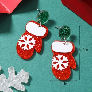 Christmas glitter glove earrings in red and green acrylic, size 4.7cm by 2.0cm