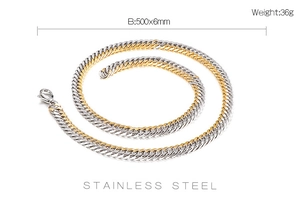 Detail showing 500x6mm two-tone stainless steel curb chain dimensions and 36g weight