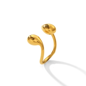 Minimalist 18K gold stainless steel open ring with fluid double teardrop design