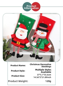 Detail view of large Christmas stockings with Santa and Snowman 3D dolls for festive decor