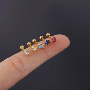 Five-piece 20G stainless steel helix stud set with multi-colored cubic zirconia in gold plating