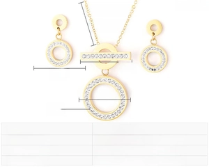 Detail of crystal pendant necklace set with dimensions and weight measurements