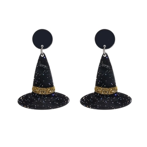 Boucles d'oreilles chapeau de sorcière noir scintillant pour costume Halloween