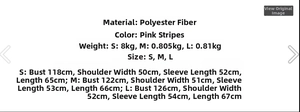 Detail of pink striped hooded puffer jacket fabric texture and durable zipper hardware
