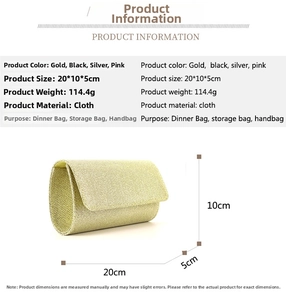 Detailed dimension chart showing the 20x10x5cm size of the acrylic evening clutch bag
