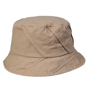 Khaki washed cotton bucket hat with unique layered pleats and a minimalist sunshade design