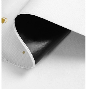 Detailed macro view of the double-layer fabric with gold print and black sun-proof lining