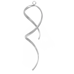 Macro shot of silver 304 stainless steel ribbon-shaped spiral pendant with glossy finish