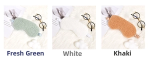 Plush teddy sleep masks in green, white and khaki with silky elastic straps
