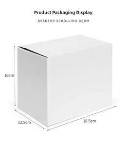 Detailed packaging dimensions 18.5x12.5x16cm for the Montessori desktop scrolling drum