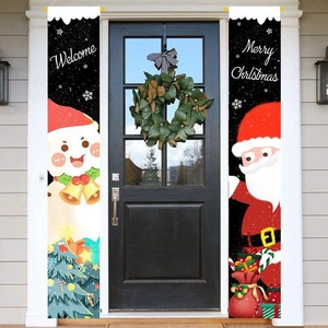 Festive Christmas door banners with snowman and Santa patterns for holiday home decoration