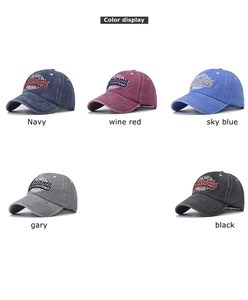 Vue détaillée des casquettes de baseball en coton avec broderie Atlanta en cinq couleurs
