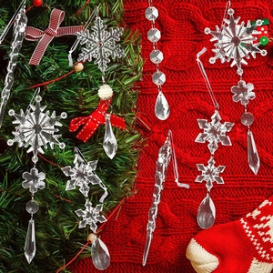 Transparent acrylic Christmas ornaments with crystal snowflakes and hanging icicles