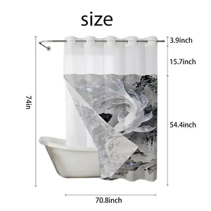 Waterproof double-layer koi fish shower curtain 71x74 inch with translucent top panel