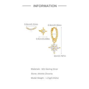 Detailed view of S925 sterling silver octagonal earrings with precise size measurements